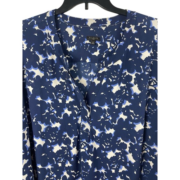 Talbots Plus 3X Blue Floral Print Blouse Split Neck 3/4 Sleeve Lightweight Top - Picture 2 of 14